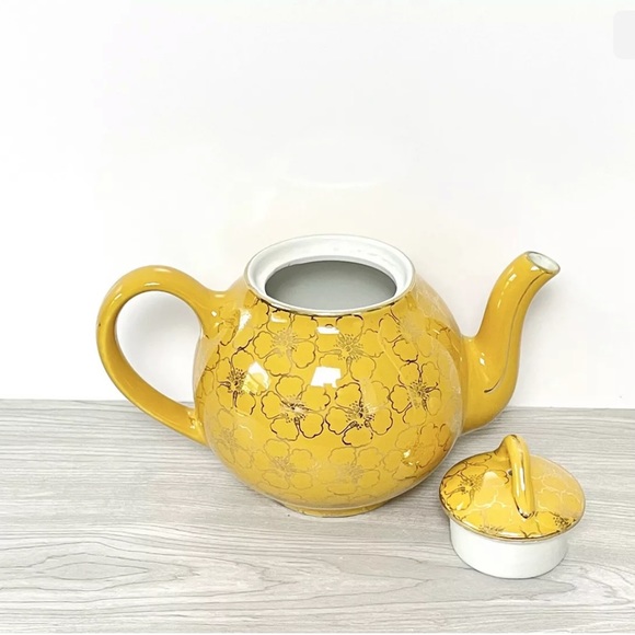HALL Gold Floral Design Teapot 6 Cup MCM - Picture 4 of 6
